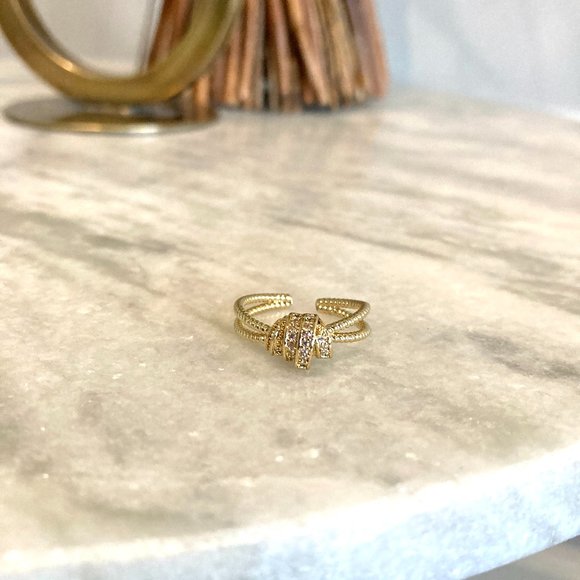 Knotted Gold Twist Zirconia Accent Adjustable Ring - Picture 4 of 10